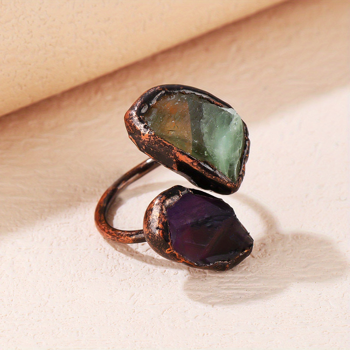 Anillo radiante de doble cabeza con piedra – imagen 2