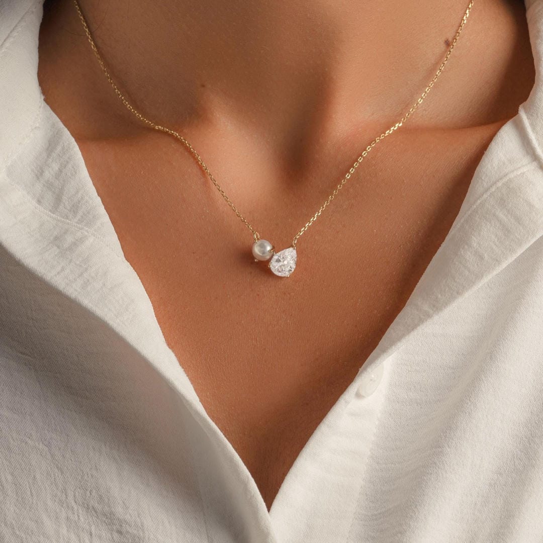 Collar con doble colgante de perla en forma de lágrima – imagen 2