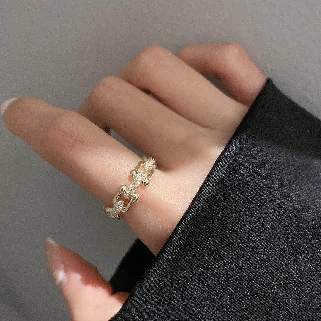 Anillo abierto dorado de cristal deslumbrante – imagen 5