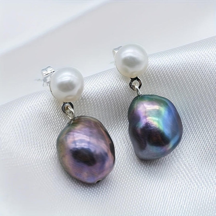 Pendientes colgantes de perla barroca Midnight