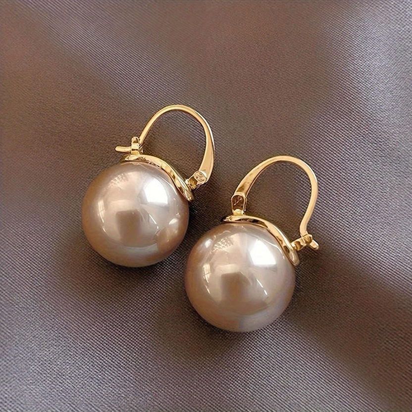 Pendientes colgantes de perla dorada con gancho