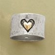 Anillo retro de corazón plateado bicolor