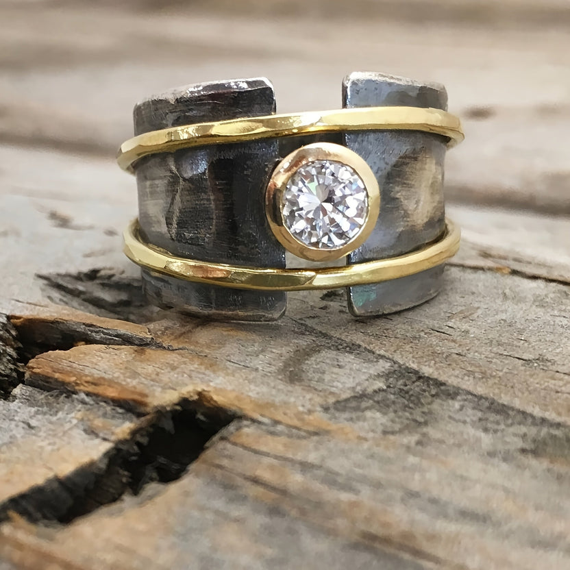 Anillo artesanal western de circonita