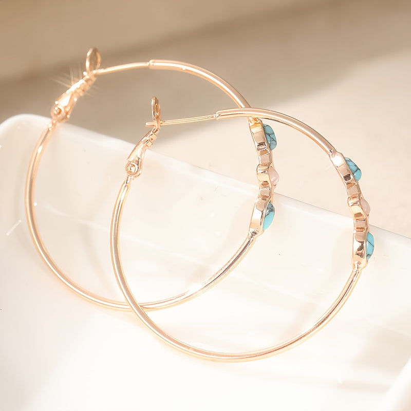 Pendientes aro turquesa y oro rosa