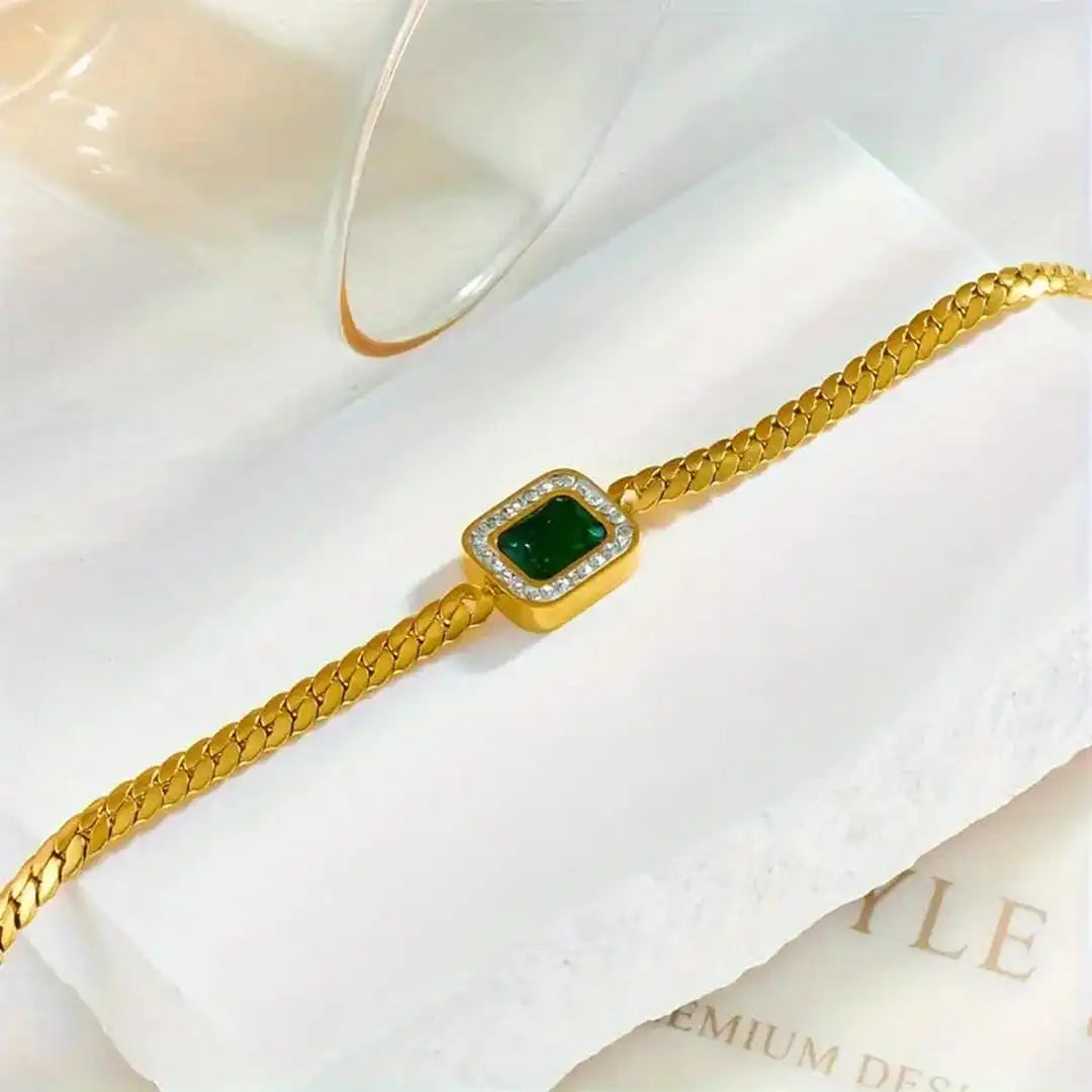 Pulsera radiante de eslabones dorados con esmeralda – imagen 2