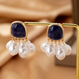 Pendientes de botón con flecos de perla Midnight