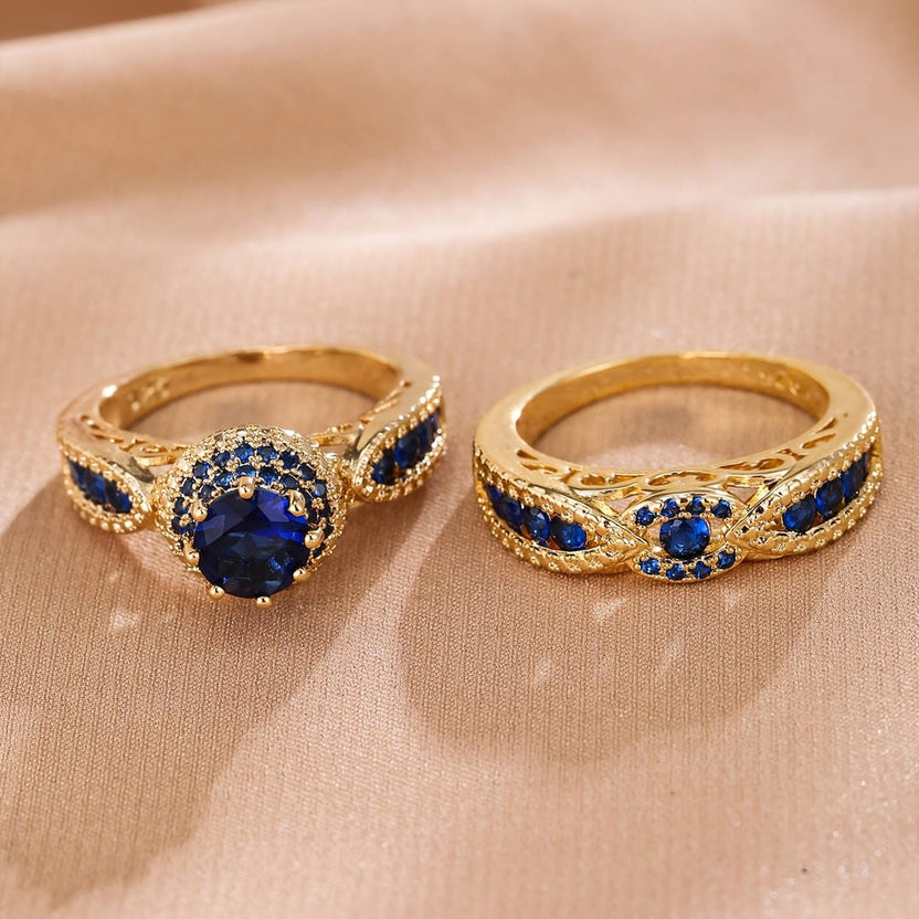 Set de anillos Victoria dorados con zafiro