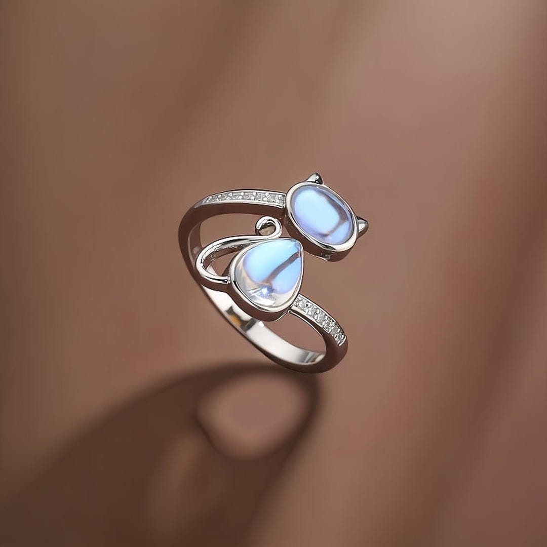 Anillo envolvente de ópalo con motivo de gato – imagen 2