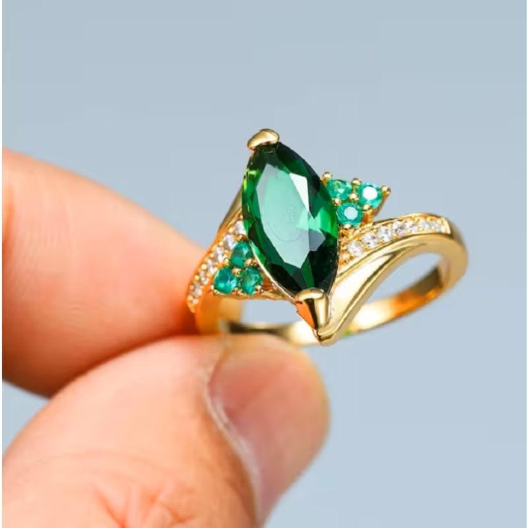 Anillo corona de esmeralda en marquesa – imagen 3
