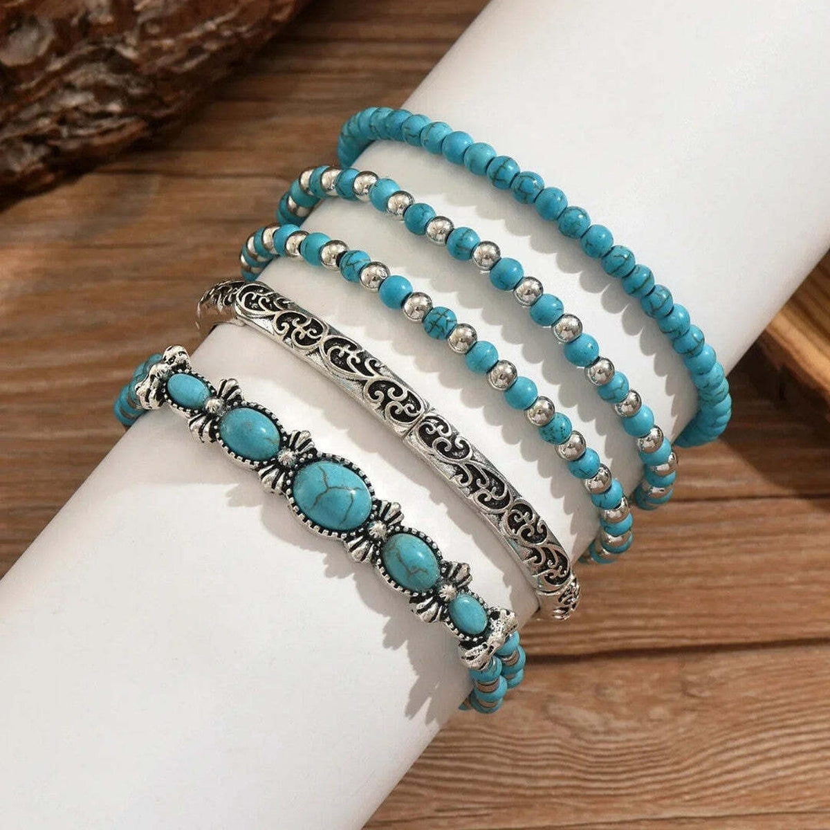 Set de pulseras boho de cuentas en turquesa – imagen 3