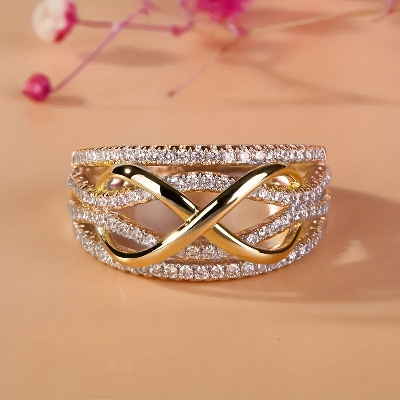 Anillo infinito de circonia incrustada con baño de oro blanco – imagen 2