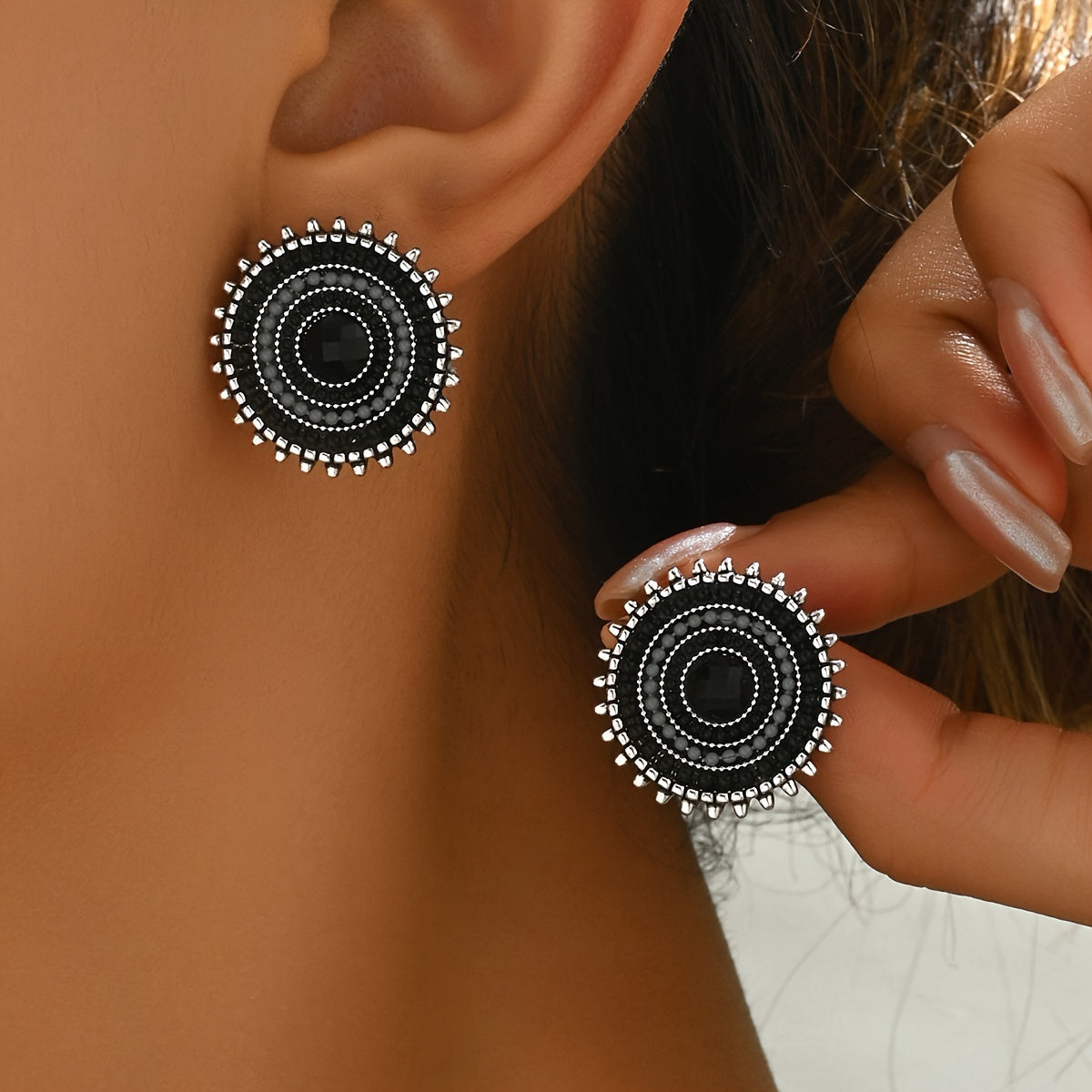 Pendientes bohemios retro redondos tipo rosquilla – imagen 2