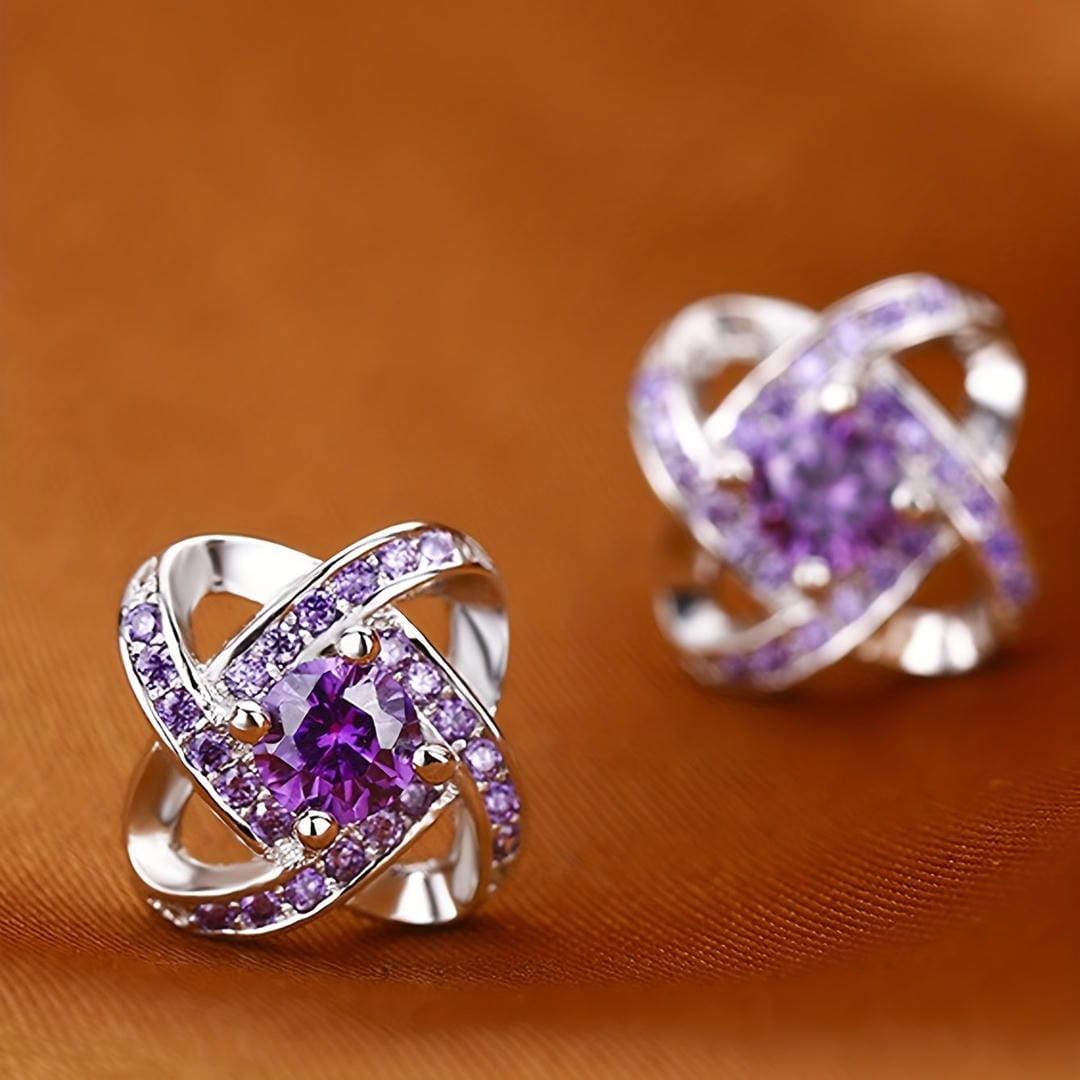 Pendientes de trébol de cristal floral en espiral – imagen 2