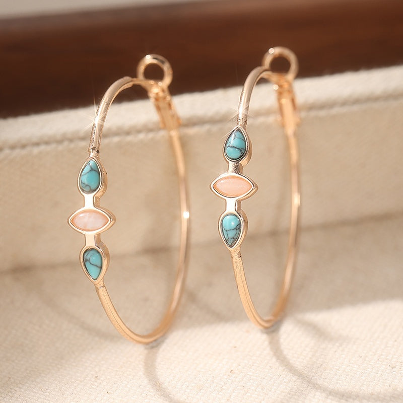 Pendientes de aro boho de turquesa y piedra lunar