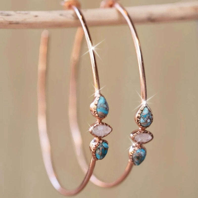 Pendientes aro turquesa y oro rosa – imagen 2