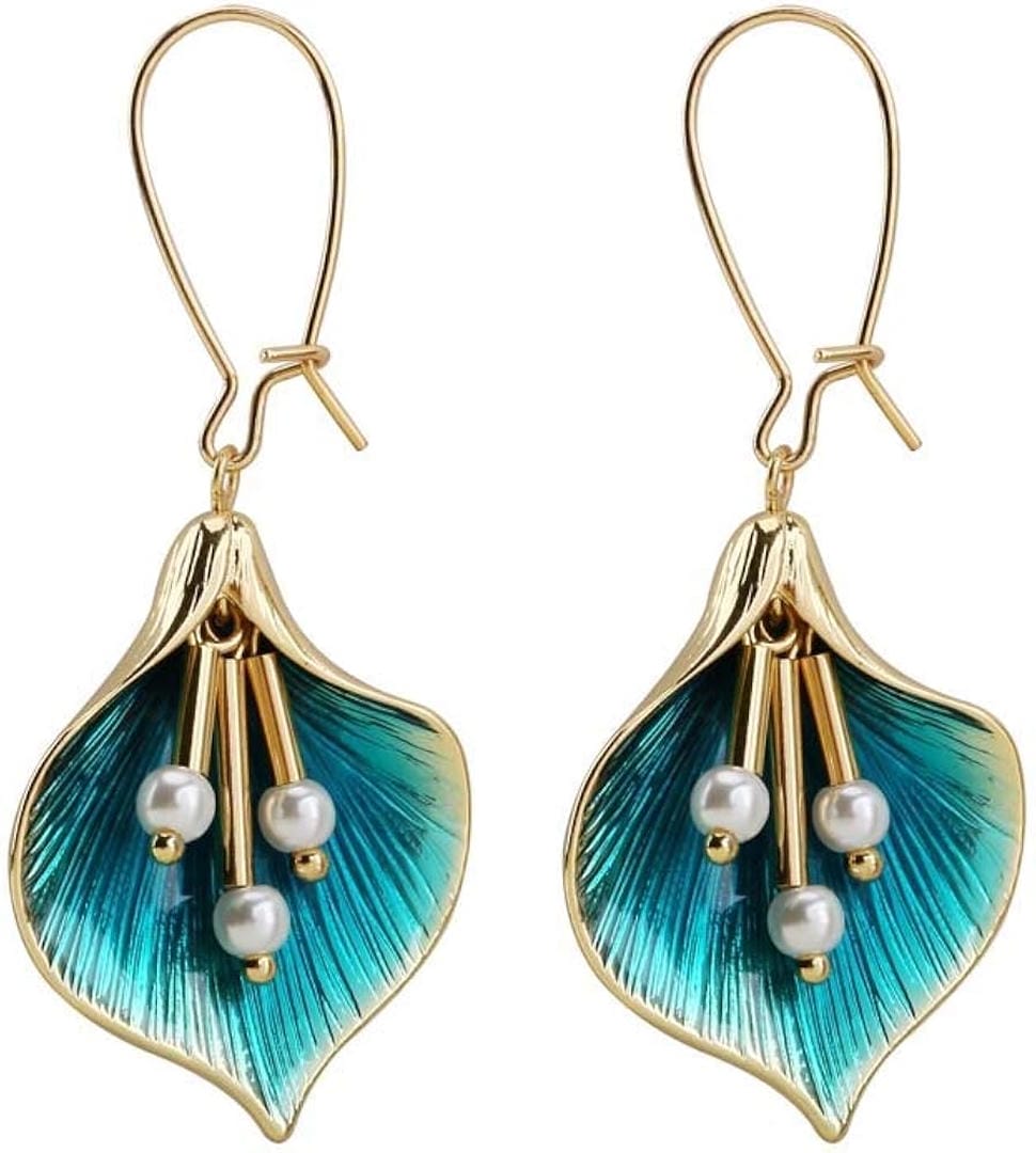 Pendientes vintage de plata con loto azul – imagen 2