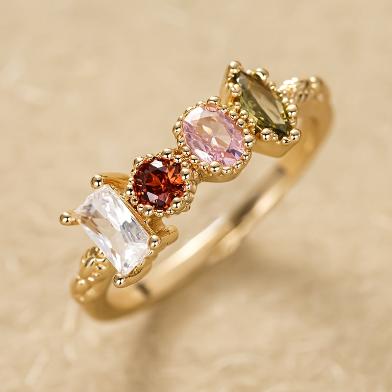 Anillo retro multicolor con gemas