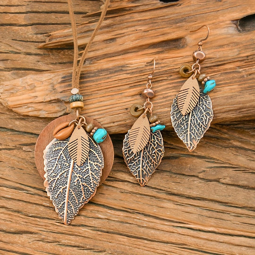 Set de charms de turquesa con hojas de otoño