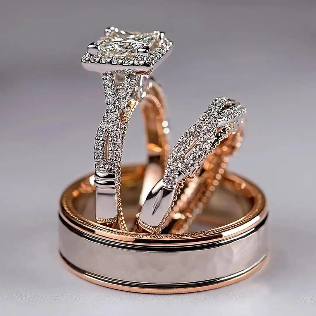 Anillo vintage de circonita en oro rosa