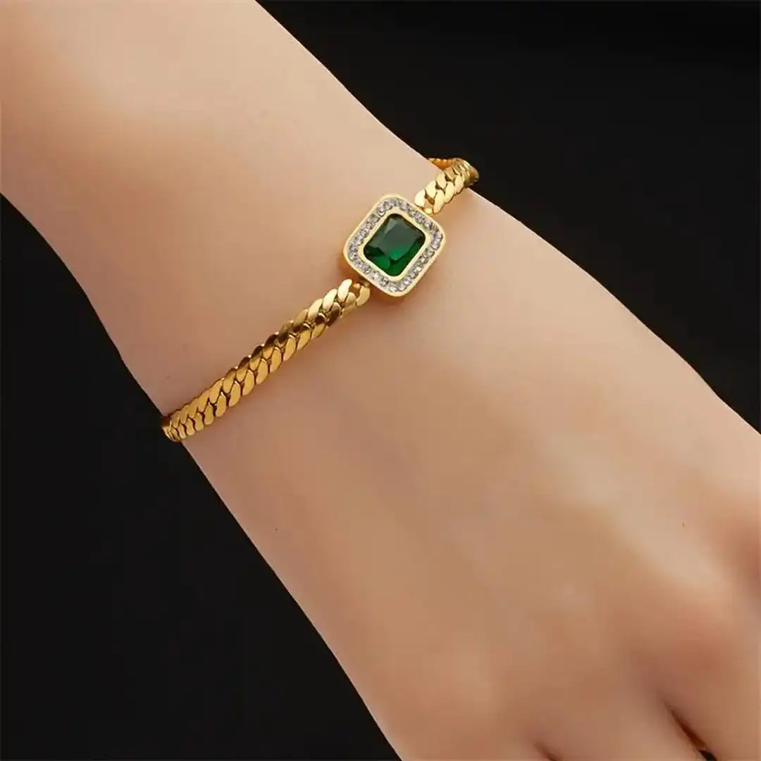 Pulsera radiante de eslabones dorados con esmeralda – imagen 3