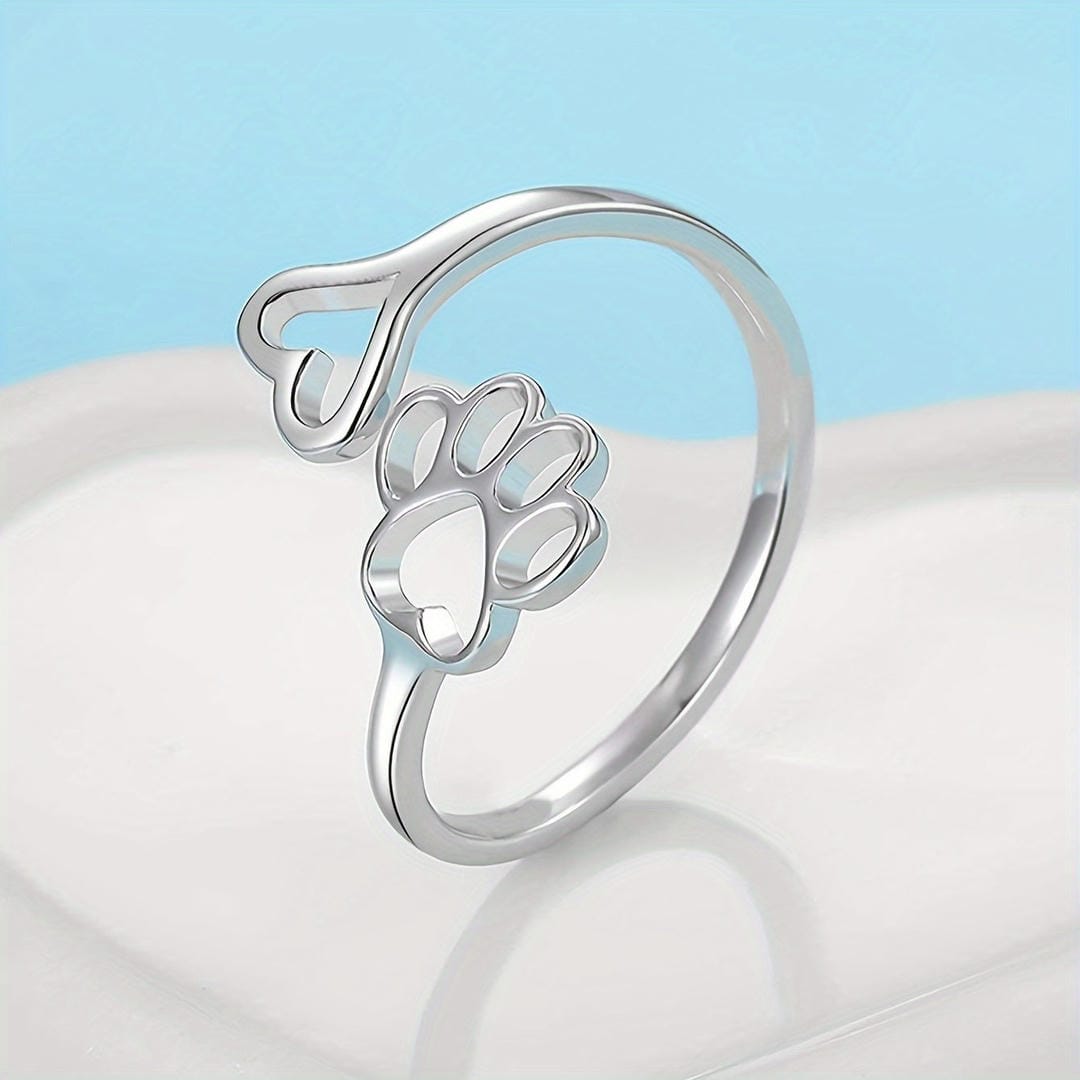 Anillo ajustable corazón con huella de perro