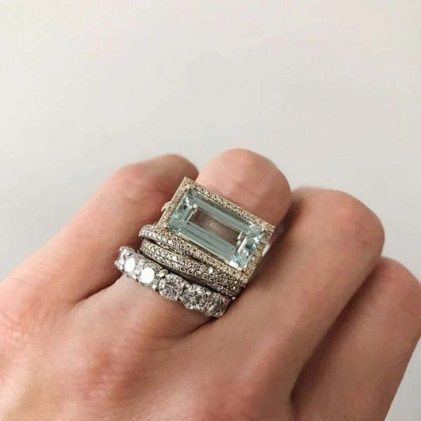 Set de anillos vintage de plata con cristal turquesa