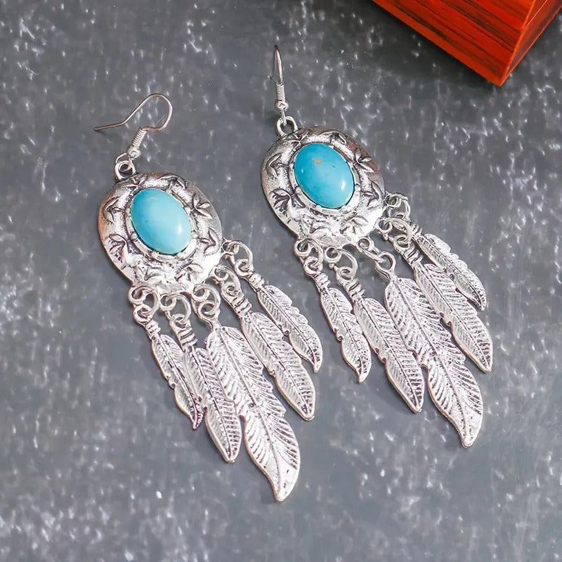 Pendientes colgantes de pluma de turquesa – imagen 2