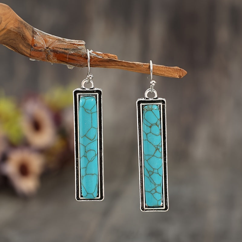 Pendientes rectangulares pulidos de turquesa