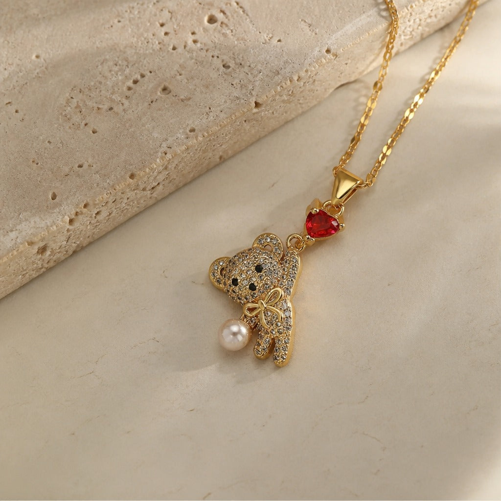 Collar con colgante de oso en forma de corazón – imagen 2