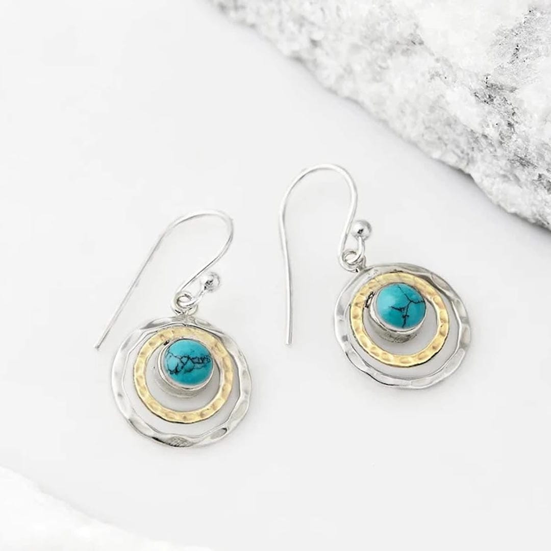 Pendientes bohemios de Saturno en turquesa y dorado