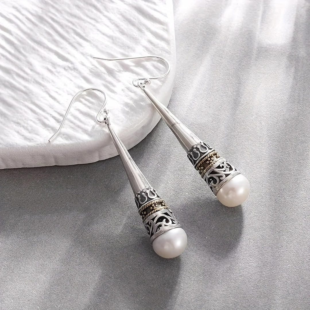 Pendientes colgantes de perla vintage talismán – imagen 2