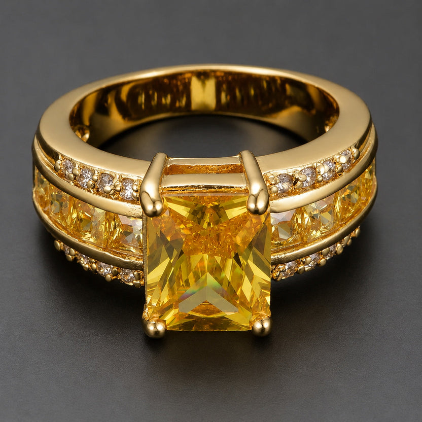 Anillo de lujo dorado con citrino