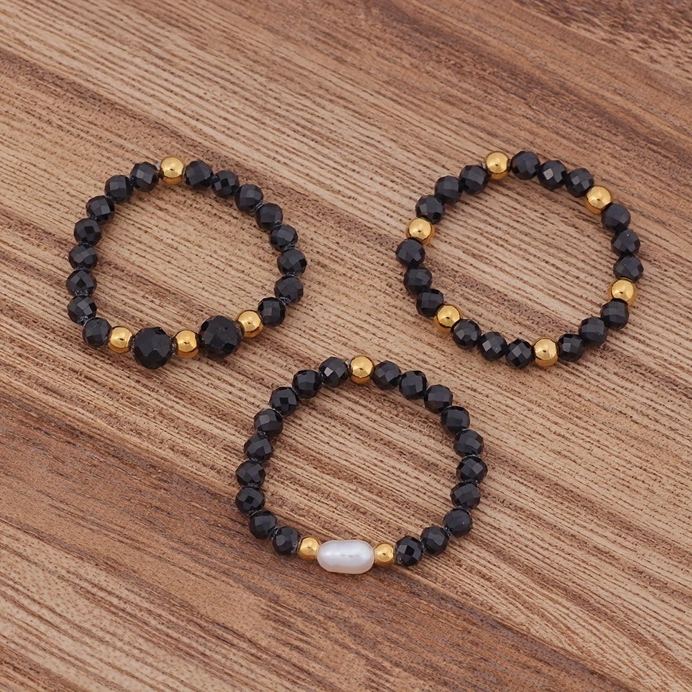 Conjunto de 3 anillos de amatista con cuentas — Carmen, Lucía & Rocío