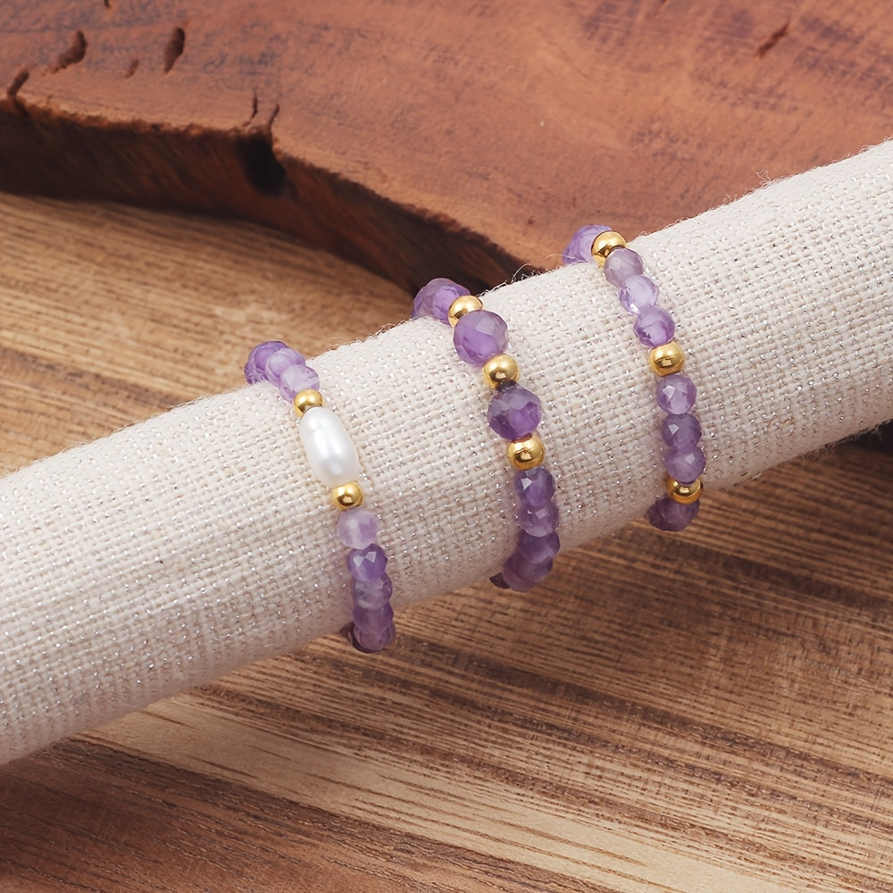 Conjunto de 3 anillos de amatista con cuentas — Carmen, Lucía & Rocío