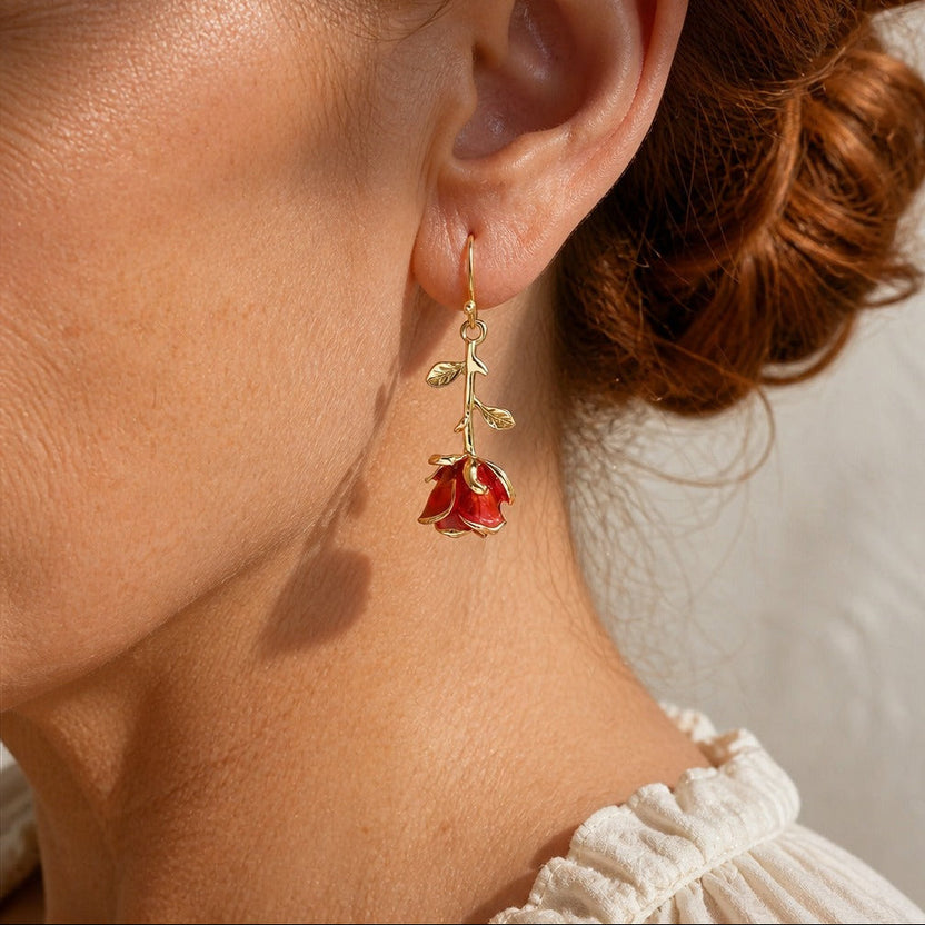 Pendientes vintage de rosa colgantes