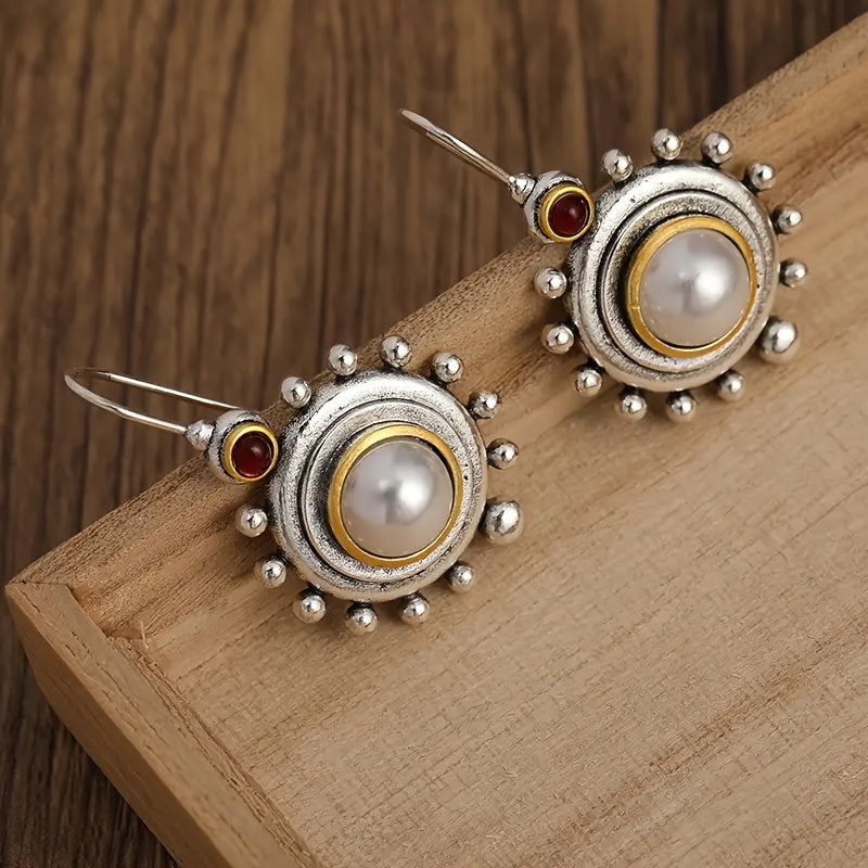 Pendientes colgantes bohemios de perla con diseño de sol – imagen 2