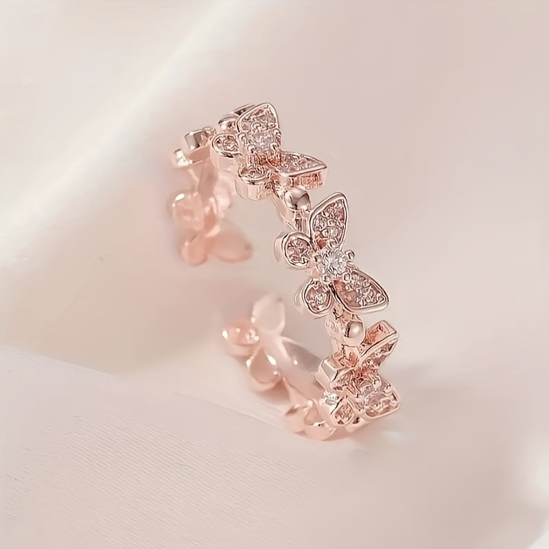 Anillo de oro blanco con mariposa y circonitas – imagen 3