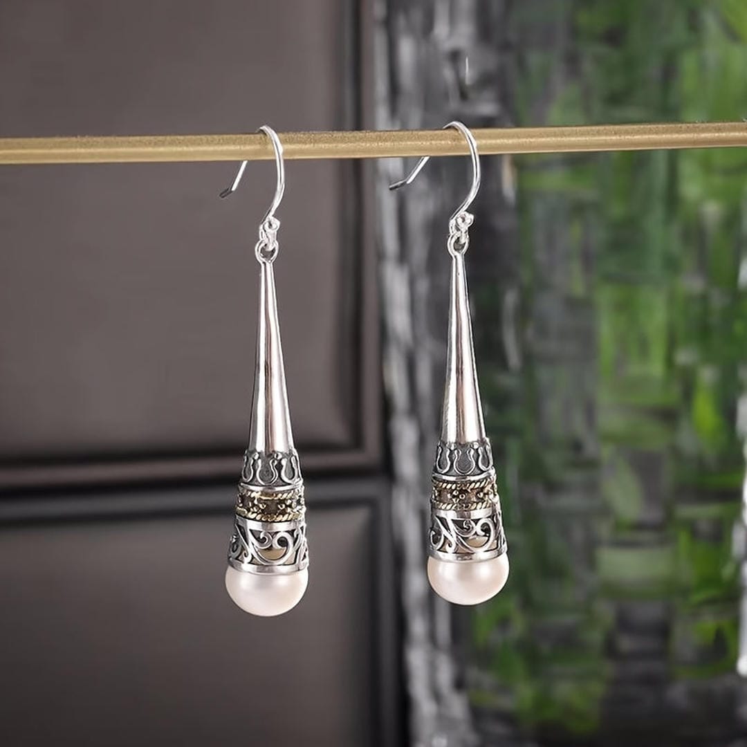Pendientes colgantes de perla vintage talismán