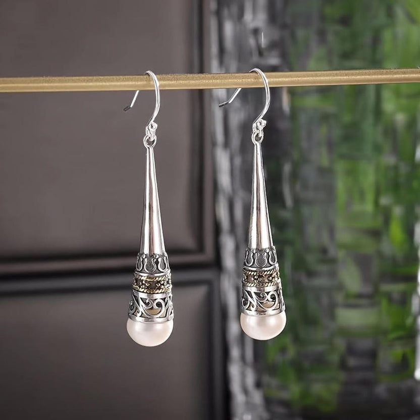 Pendientes colgantes de perla vintage talismán