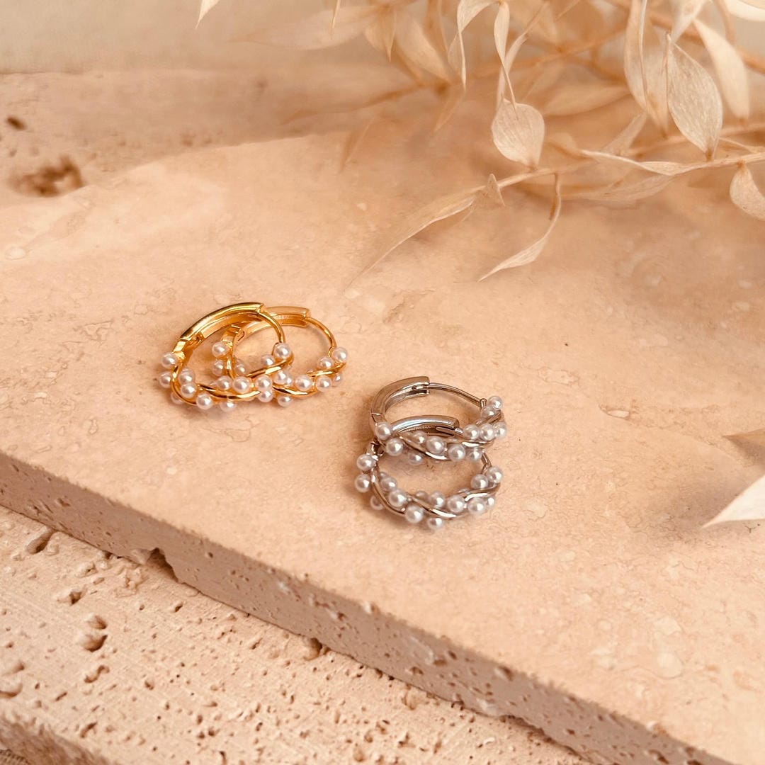 Pendientes aro elegantes de perla retorcidos – imagen 2