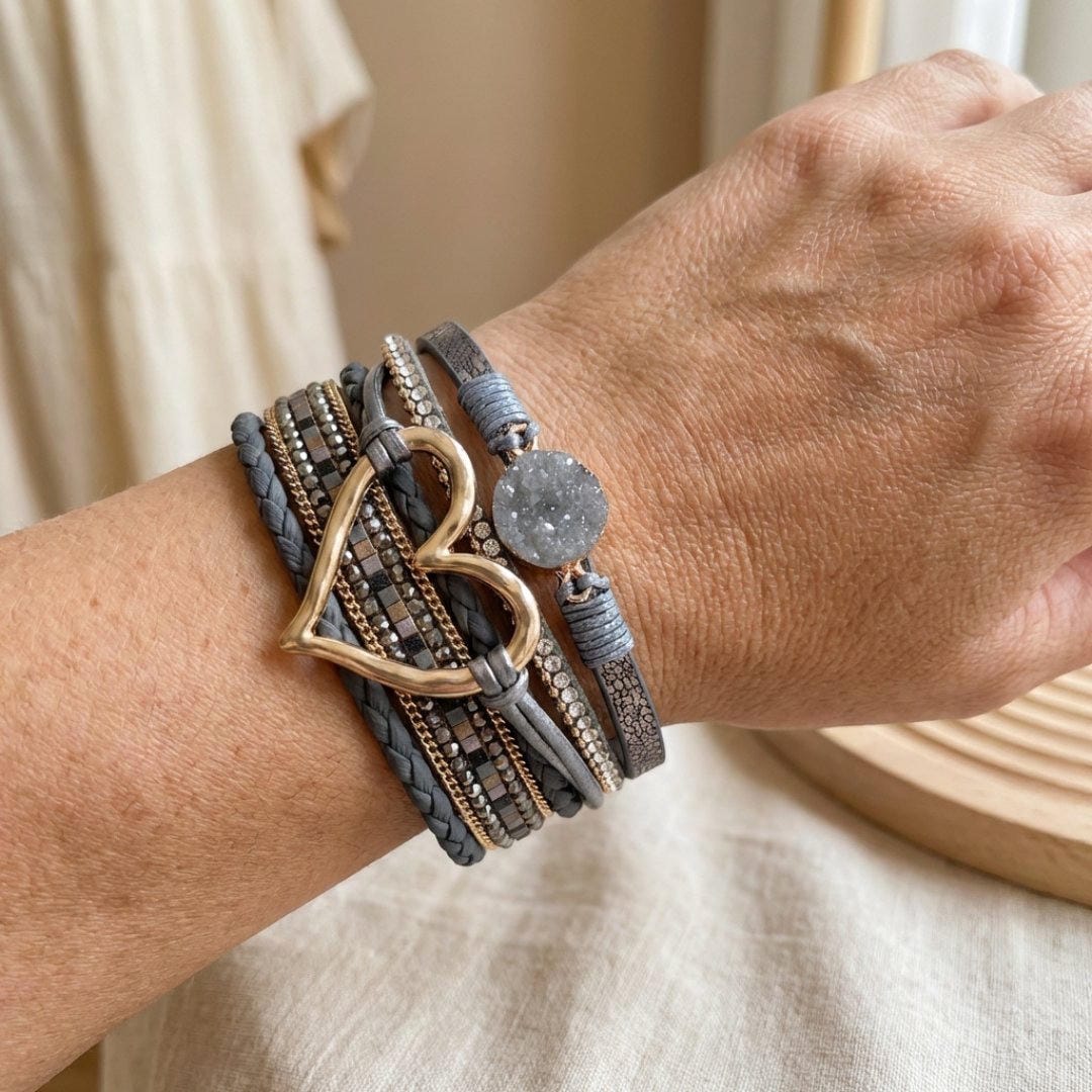 Pulsera bohemia de piel multicapa – imagen 7