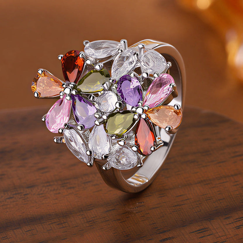 Anillo multicolor de flor de pétalos