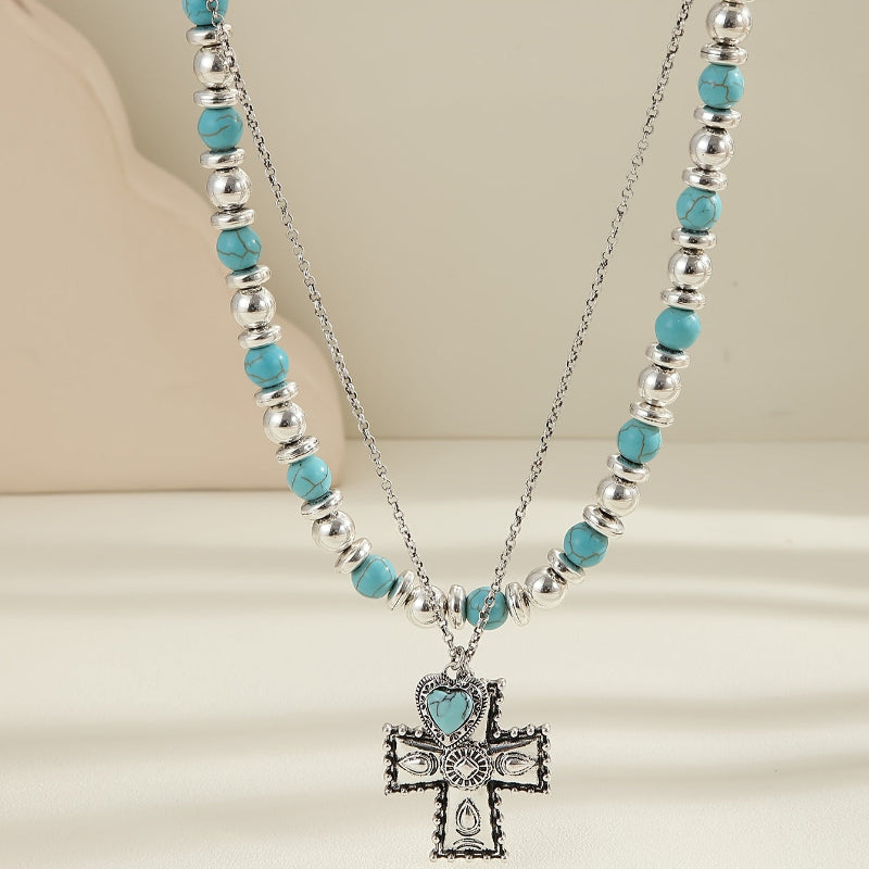 Collar de cruz de cuentas de turquesa – imagen 2