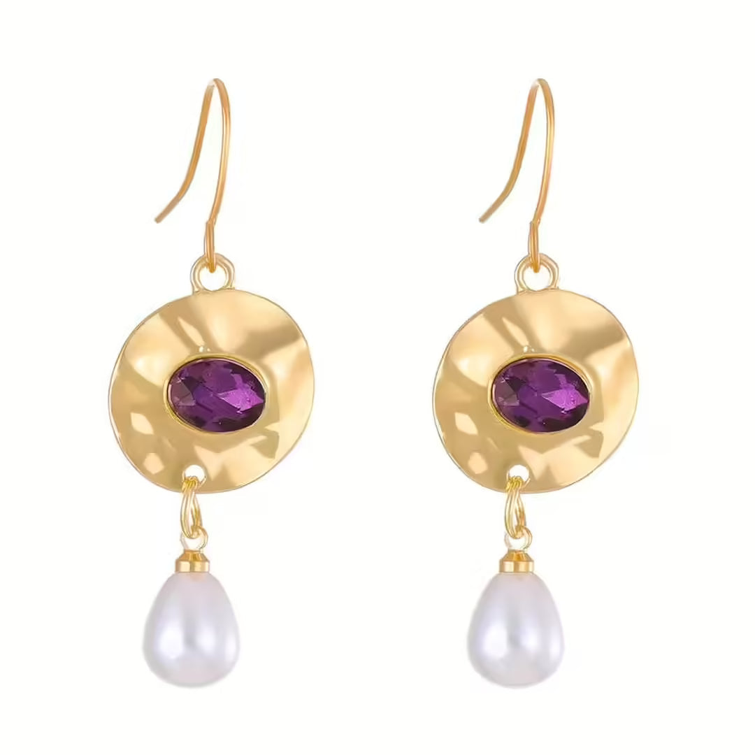 Pendientes de perla con circonita morada – imagen 2