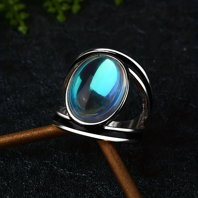 Anillo statement de plata con piedra lunar ovalada