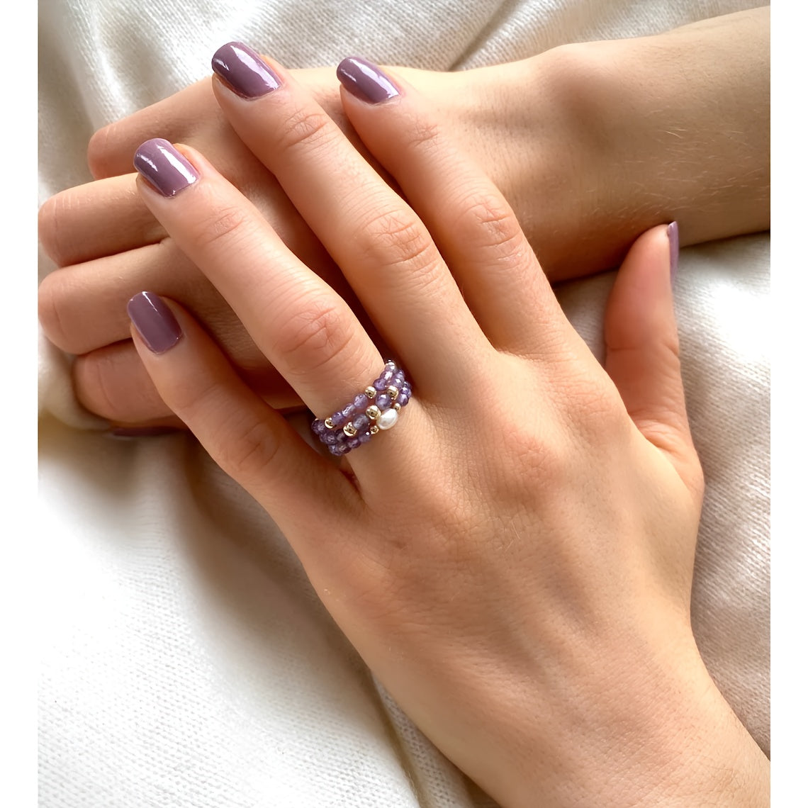 Conjunto de 3 anillos de amatista con cuentas — Carmen, Lucía & Rocío