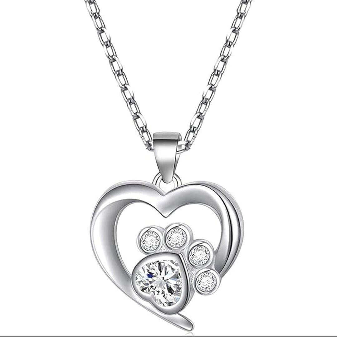 Collar de plata con pata y corazón de circonita – imagen 3