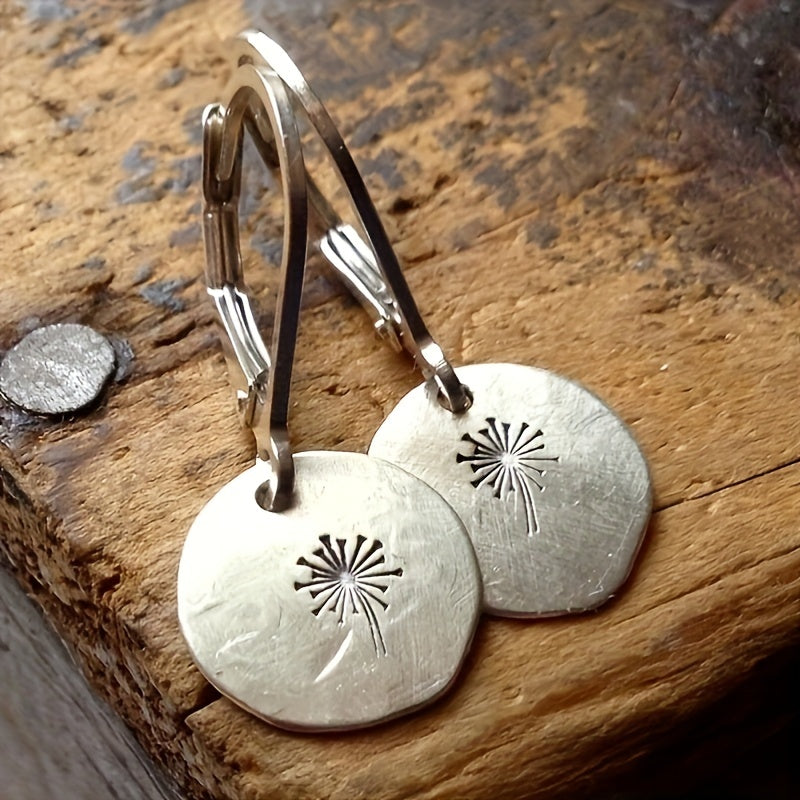 Pendientes retro creativos redondos con diente de león geométrico