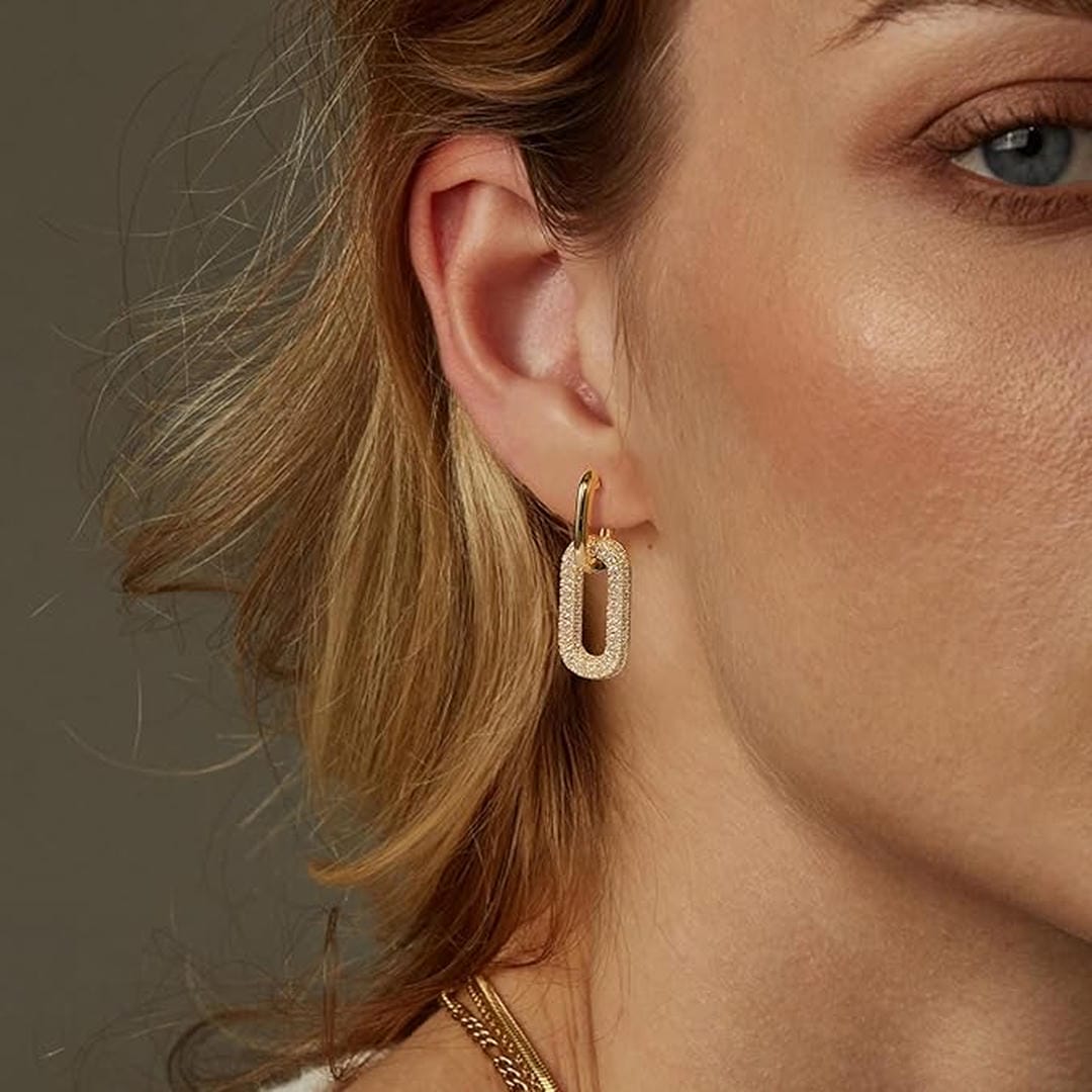 Pendientes de aro retro con strass geométricos – imagen 3