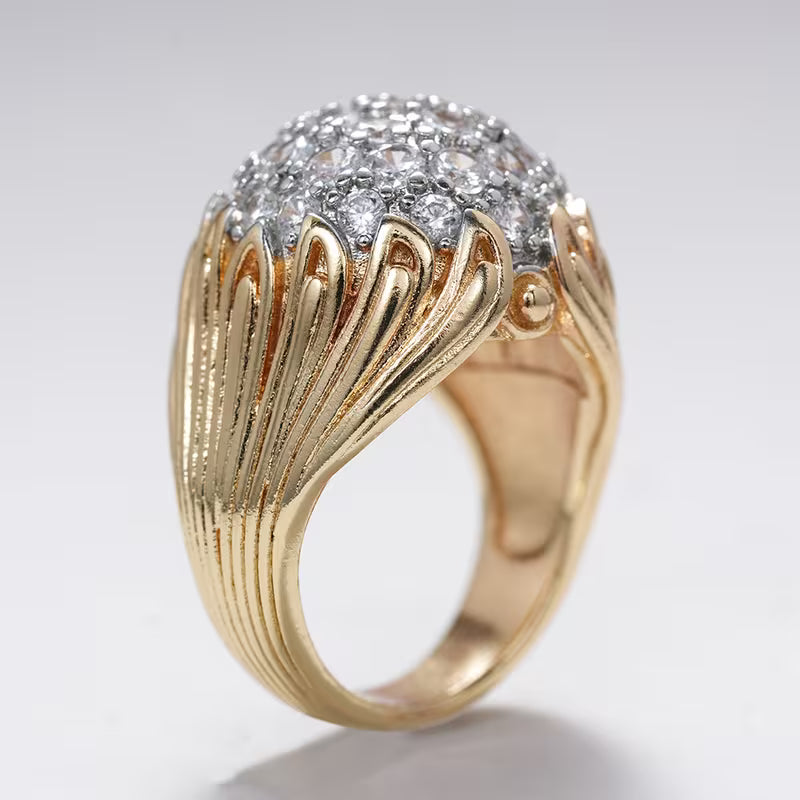 Anillo vintage dorado de circonita redonda – imagen 2